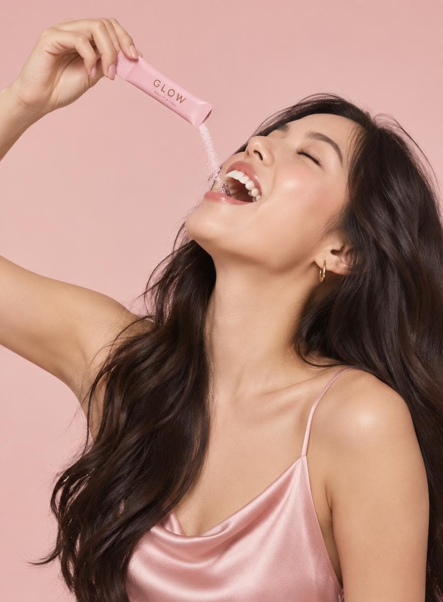 A woman tipping a Popelle sachet onto her tongue